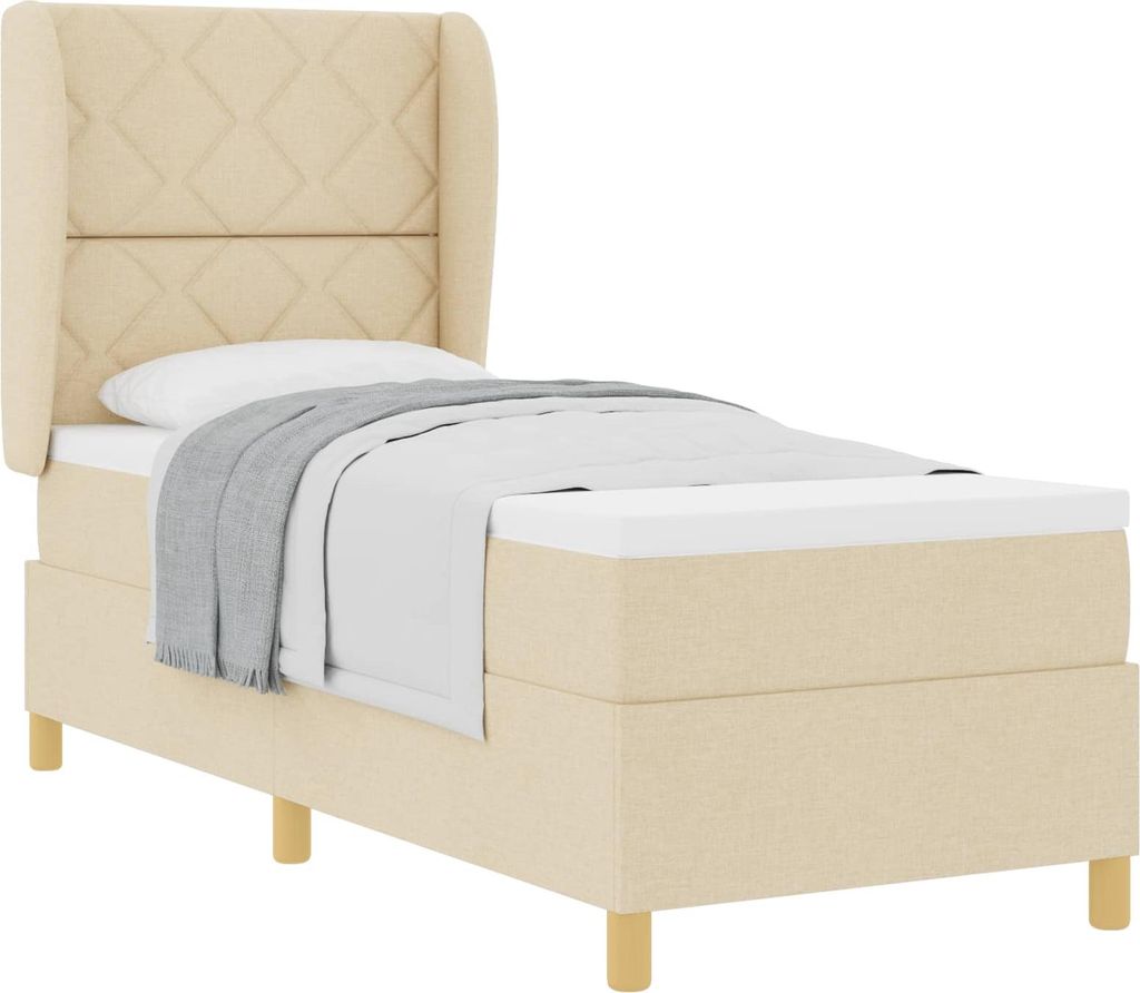 vidaXL Boxspringbett mit Matratze mit Kopfteil Creme 200 x 80 cm Stoff