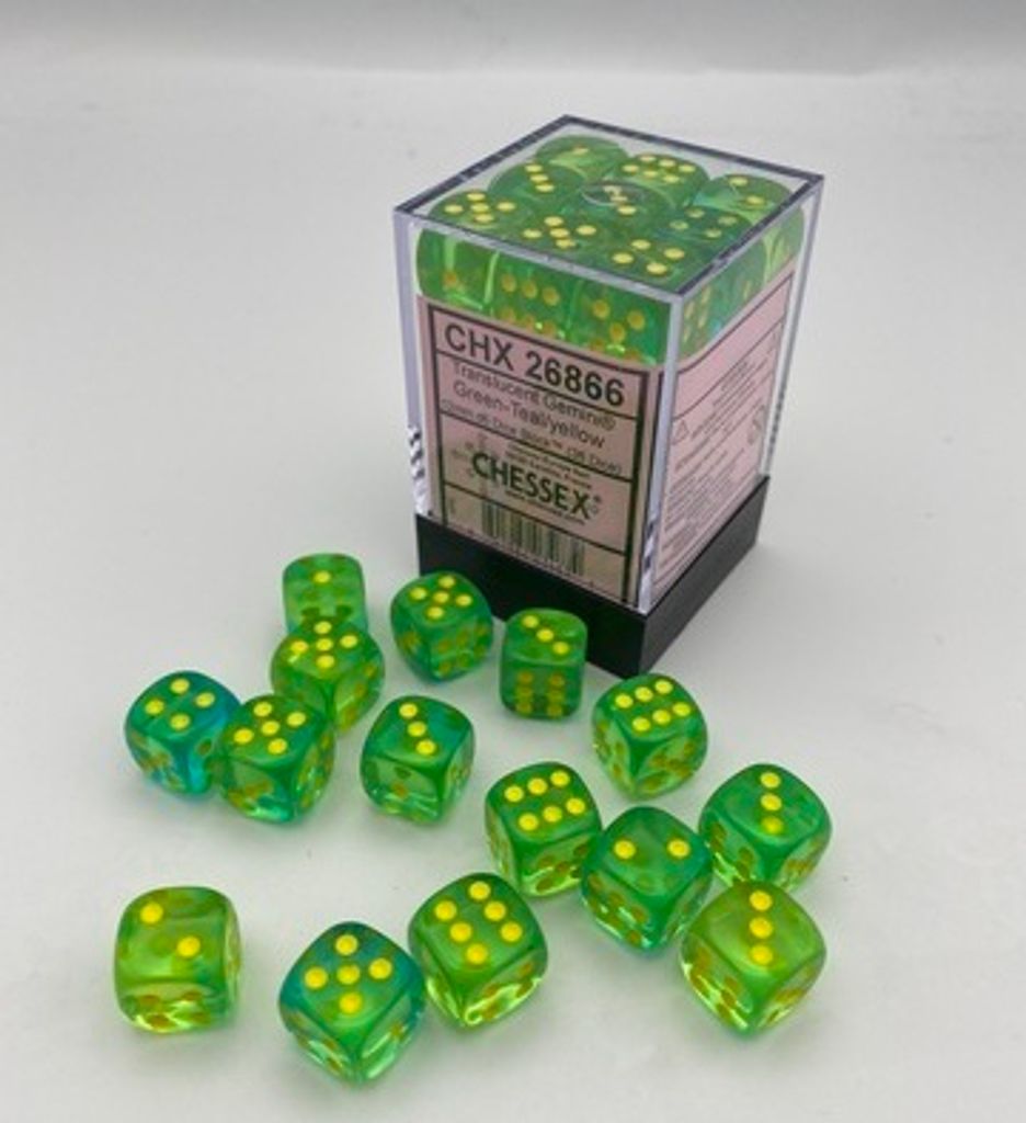 Chessex Würfelset 36 Stück 12mm Gemini grün teal gelb D6