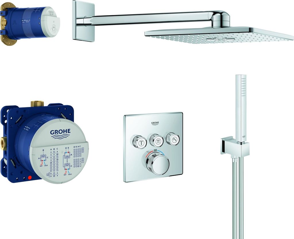 Grohe UP-Duschsystem GROHTHERM SMARTCONTROL eckig, 3 Absperrventile chrom