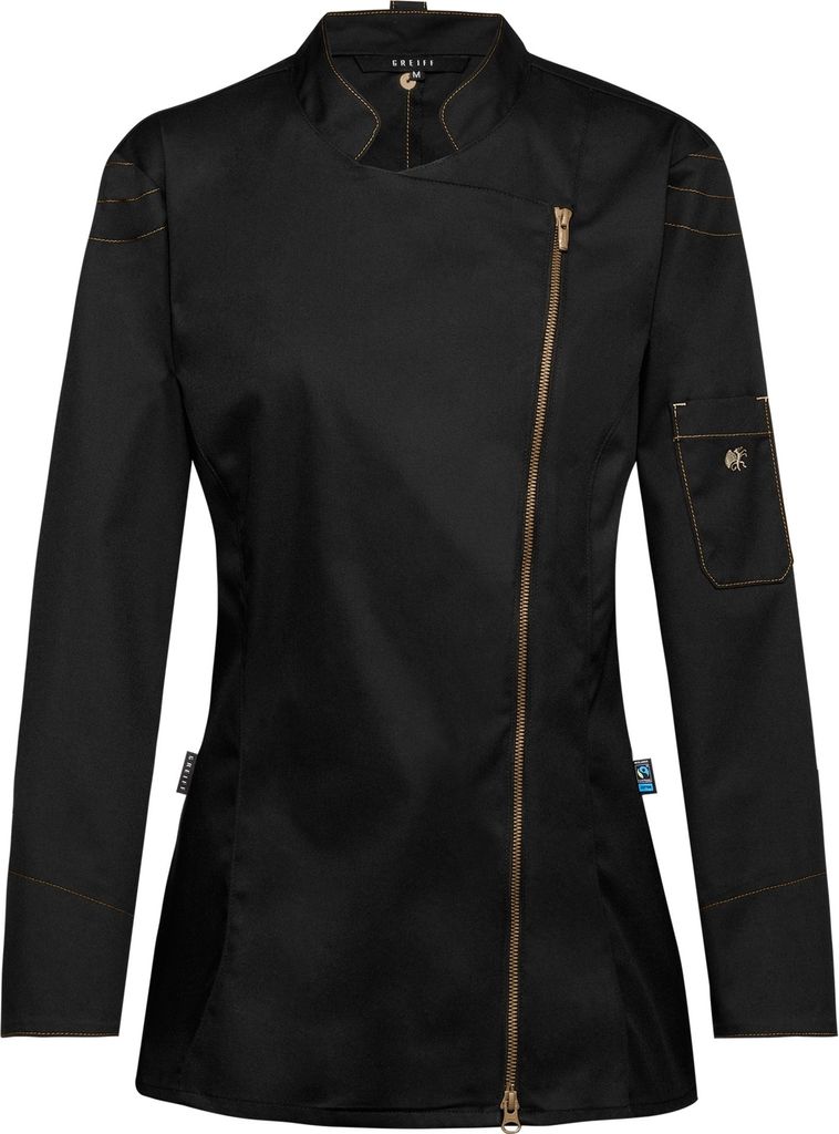 Greiff GASTRO MODA Damen Cuisine Premium Kochjacke Stehkragen Reißverschluss Regular Fit Baumwollmix Schwarz XXL