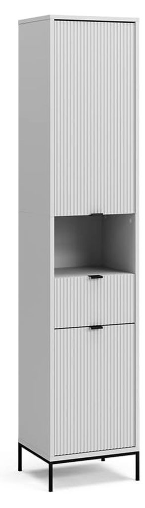 Badezimmerschrank Eliza, Weiß, 40 x 190 cm mit Türen und Schublade, zur Aufbewahrung von Badutensilien, kombinierbar mit der Eliza-Reihe