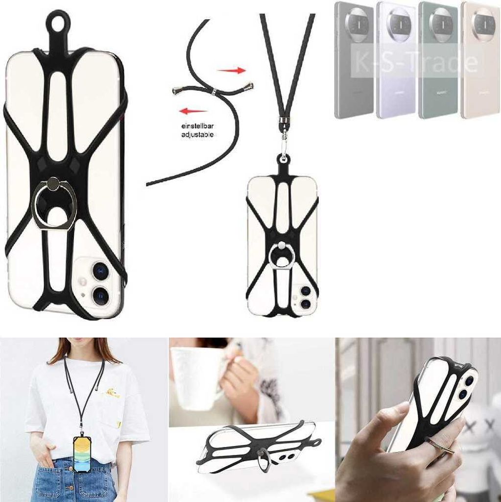 K-S-Trade 3in1 Handykette Handyband Handykordel Halsband Smartphone-Ring Handy-Ring kompatibel mit Huawei Mate X3 Fingerhalterung Handyring