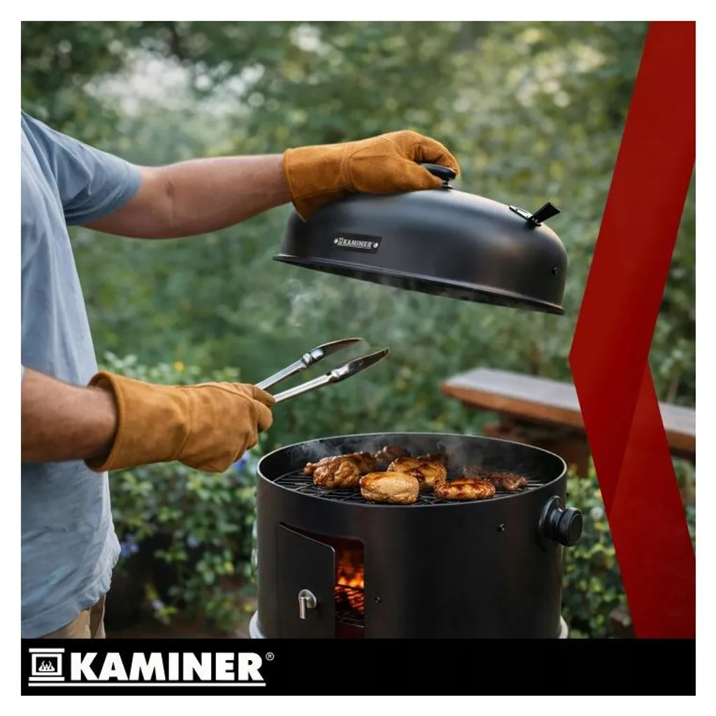Barbecue de jardin Kaminer avec couvercle compact 44 x 80 x 42 cm