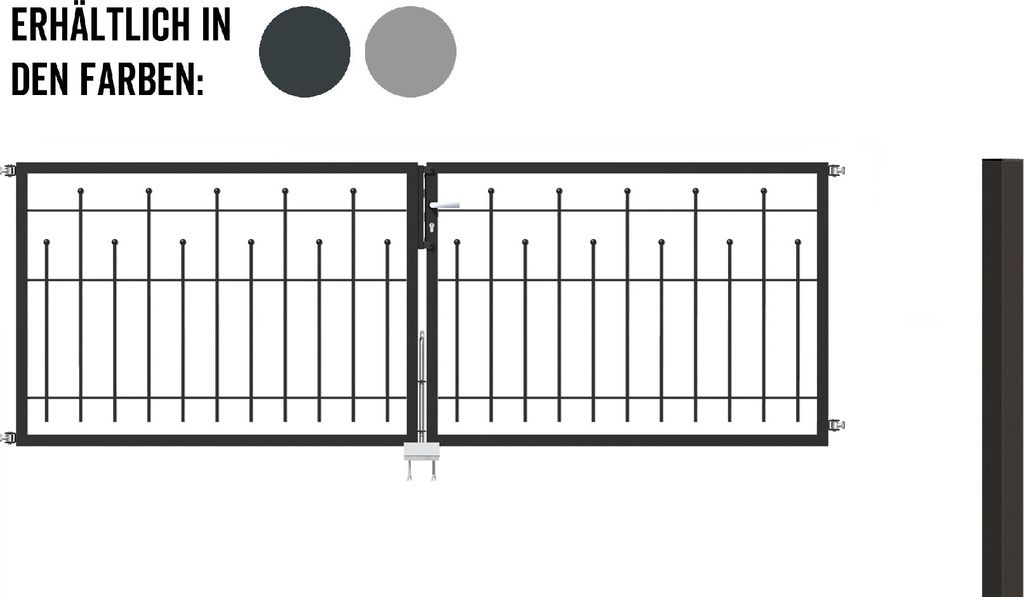 Alberts Doppeltor-Set für Zaunsystem Madrid, Höhe 80 cm, Breite 300 cm, anthrazit-metallic, zum Einbetonieren