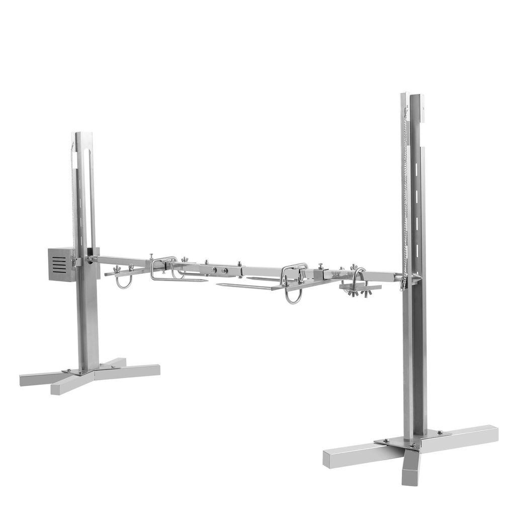 Spanferkelgrill Edelstahl Drehspieß mit Motor verstellbarer Grillspieß Set Elektrogrill BBQ Grillhalterung für Camping Garten Rotisserie