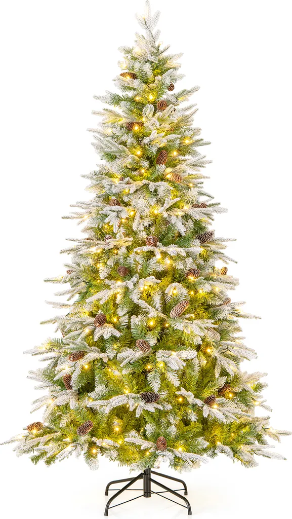 Sapin de Noël avec 280 LED blanc chaud et 62 pommes de pin effet neige