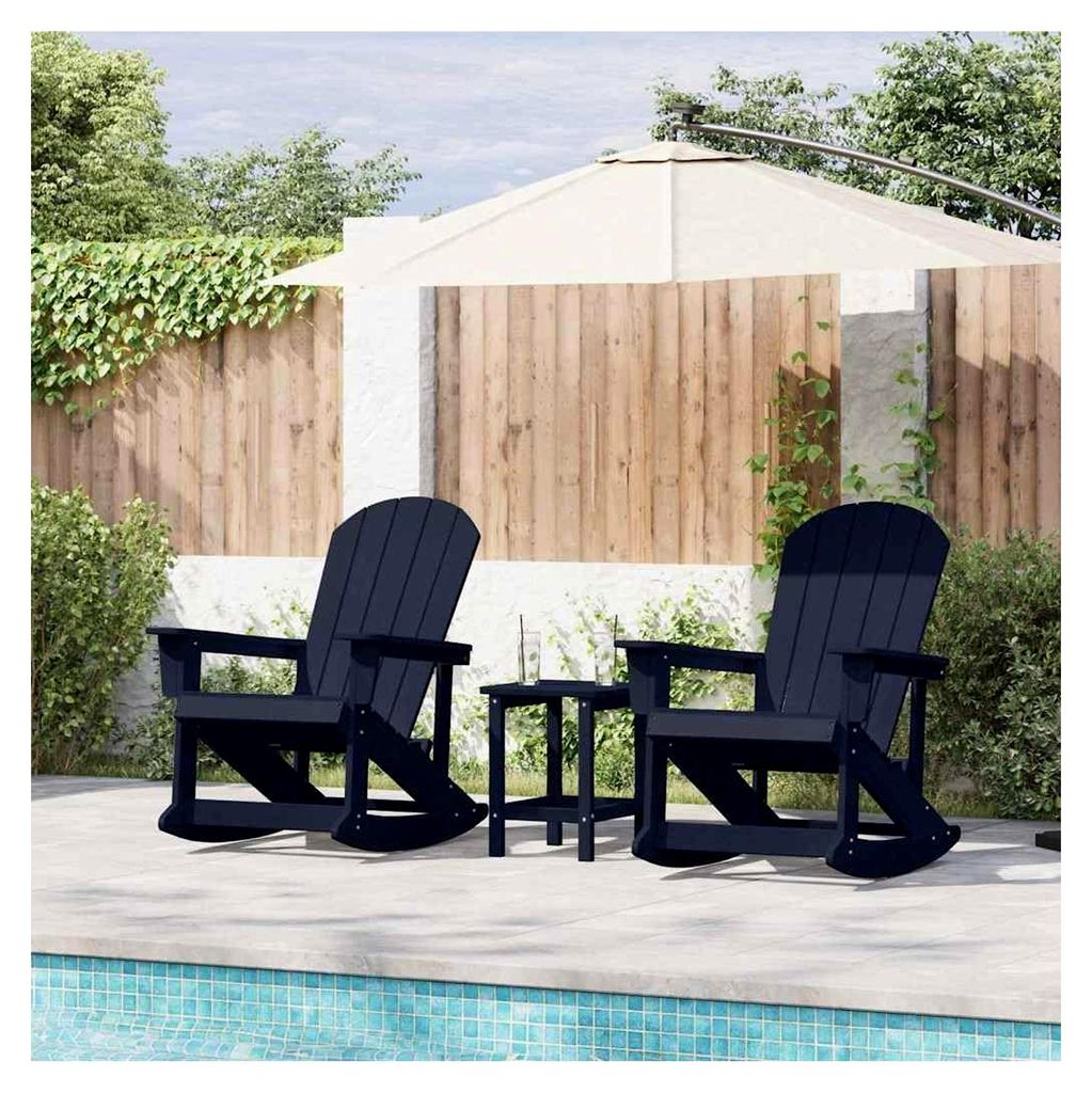 Adirondack Schaukelstühle 2er-Set, Marineblau HDPE, wetterfest, für Garten, Terrasse, Balkon, mit Sitzkissen