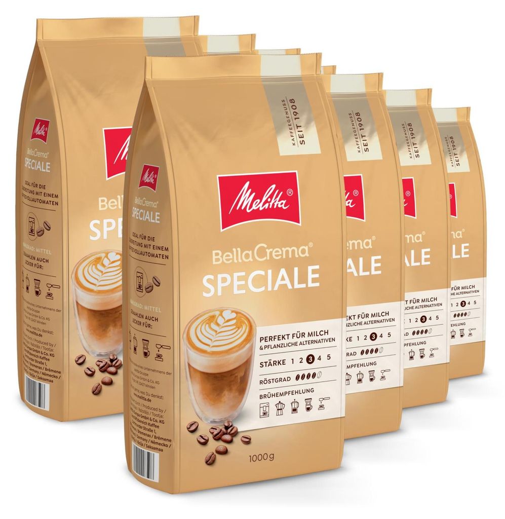 Melitta BellaCrema Speciale Kaffee-Bohnen, ungemahlen, für Produktbild 