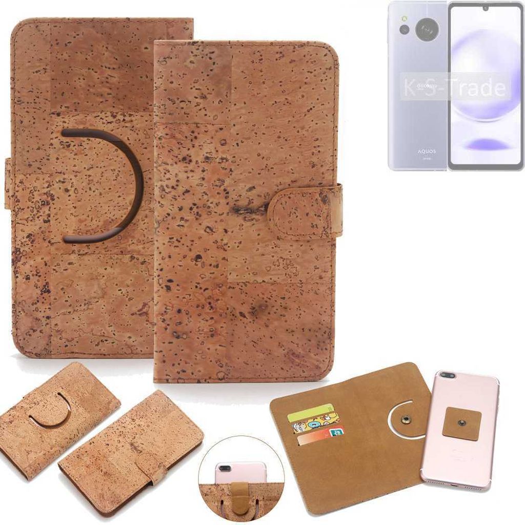 K-S-Trade Handy Hülle Schutz Hülle kompatibel mit Sharp Aquos Sense8 Handyhülle Schutzhülle Korkhülle Kork-Hülle 1x