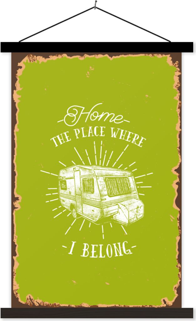 MuchoWow Textilposter Vintage - Wohnwagen - Grün 40x60 cm mit schwarzem Rahmen - Wanddekorationen