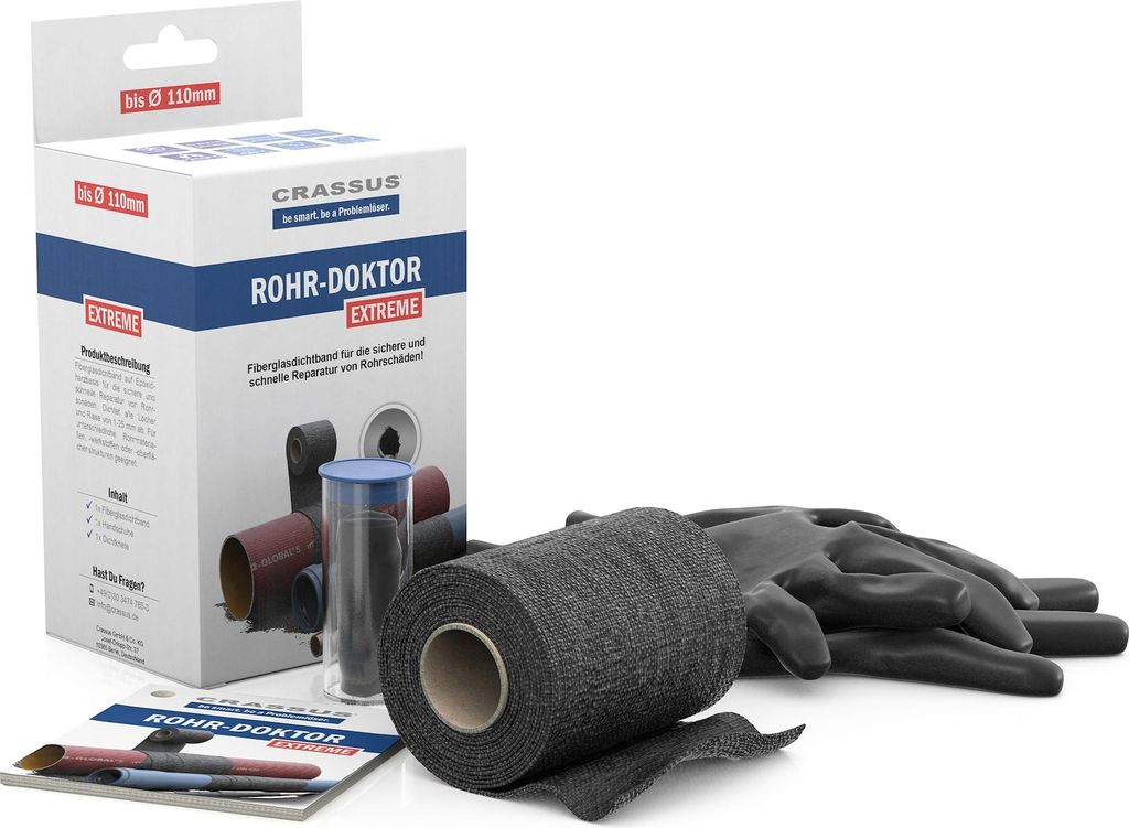 CRASSUS CRA70106 Rohr-Doktor Extreme Rohrreparaturset, schwarz, bis 110mm