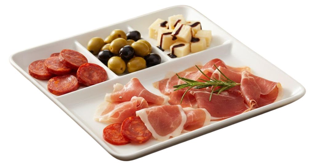 Plato de porcelana blanca de 25 cm para servir aperitivos Imagen del producto 