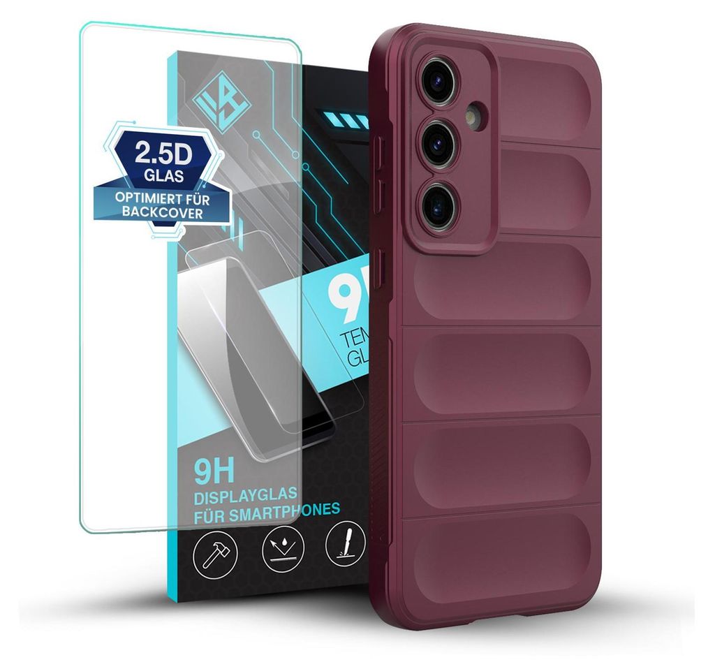 A phone case and screen protector are displayed against a white background.