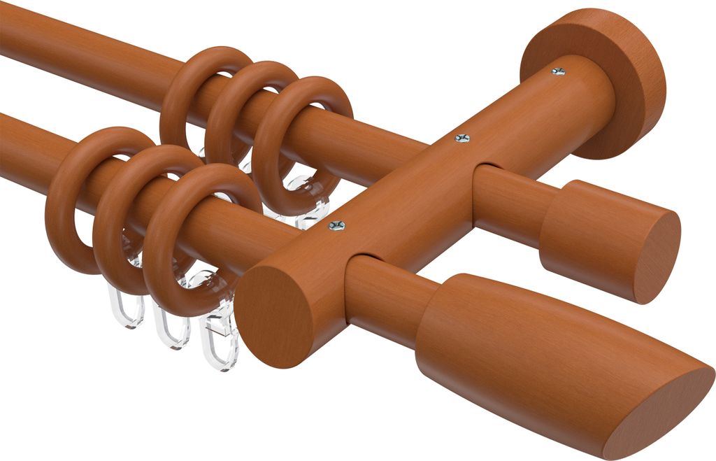 Interdeco Gardinenstange / Vorhangstange Kirschbaum lackiert, Typ Talena Etta (Ellipse Schräge), 20 mm Ø 2-läufig, 160 cm