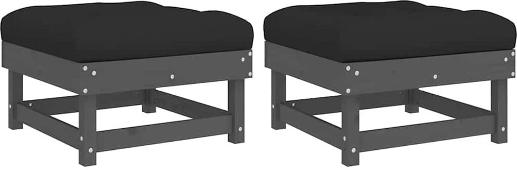 vidaXL Gartenhocker mit Kissen 2 Stk. Grau Massivholz Kiefer
