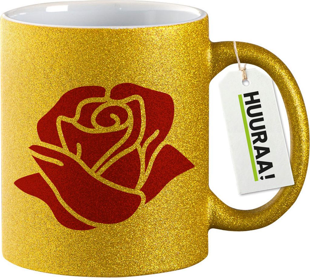 Huuraa Glitzer Kaffeetasse Rose Blüte Geschenk 330ml Gold Rose Geschenkidee