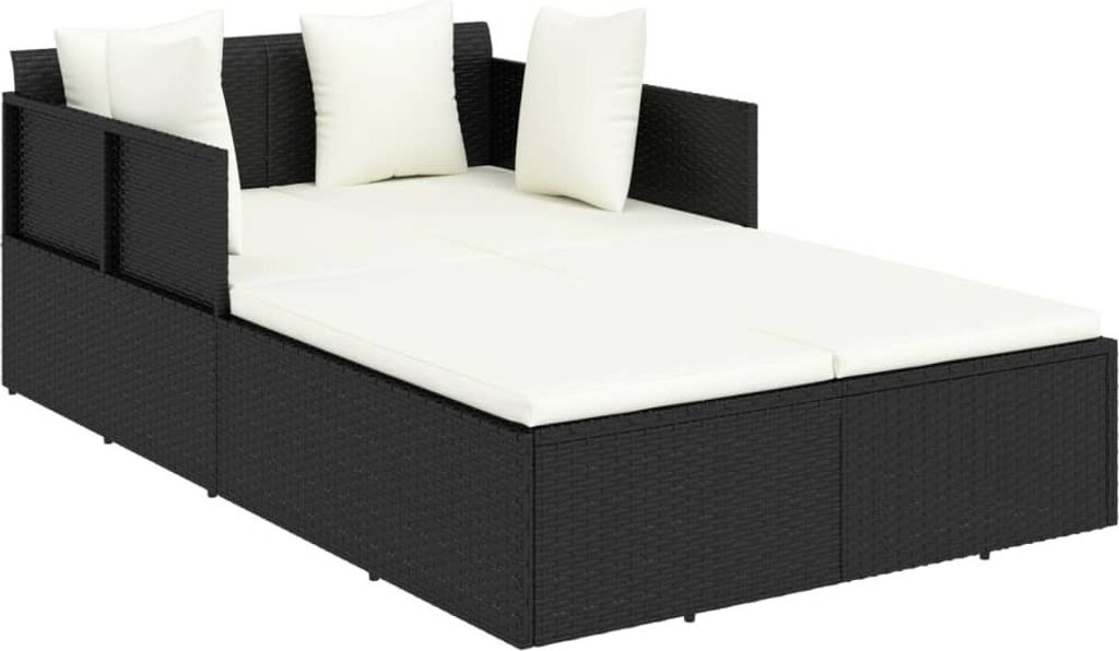 Sonnenliege mit Kissen Schwarz 182x118x63 cm Poly Rattan