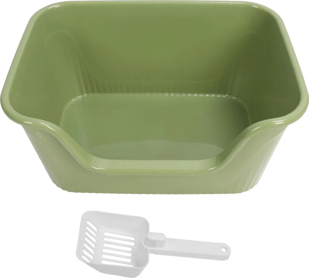 Bac à litière haute protection anti-projection vert avec rebords XL