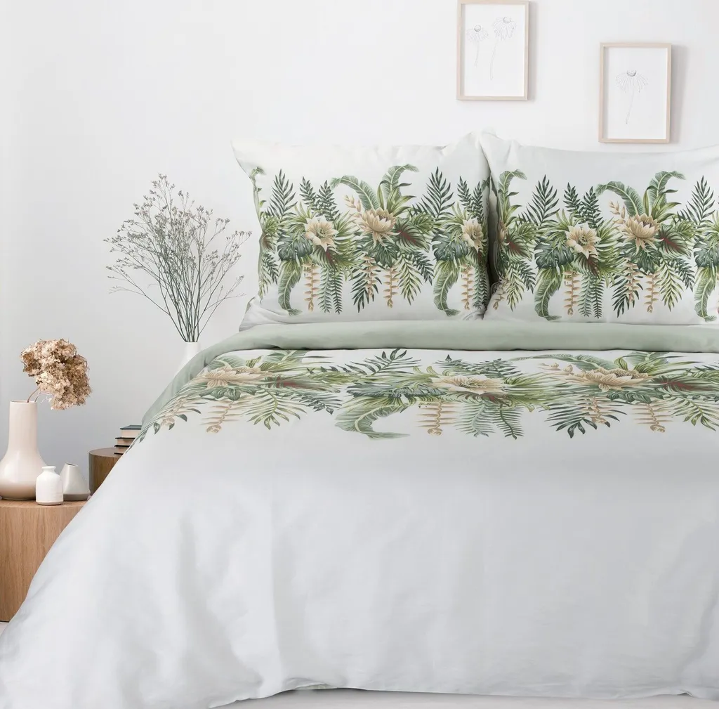 Lenzuola Matrimoniali 220x200 Eurofirany Raso Primavera Foglie Verdi