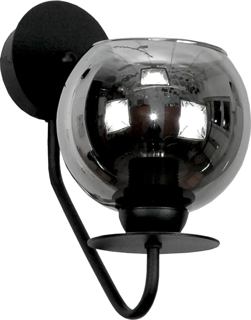Applique murale design en verre graphite fumé et métal noir mat E14