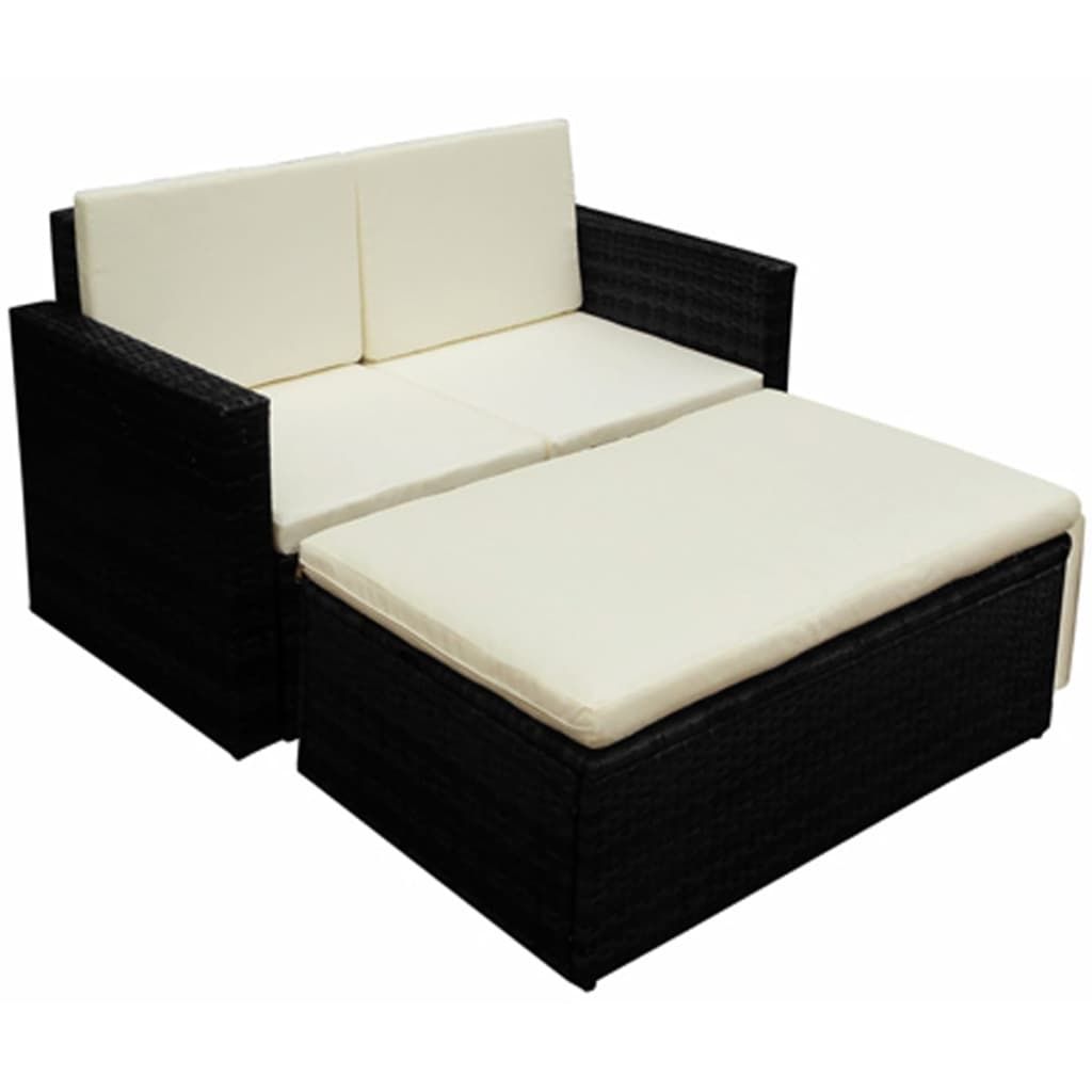 2-tlg. Garten-Lounge-Set mit Kissen Poly Rattan Schwarz , Gartenmöbel-Sets Design 2024