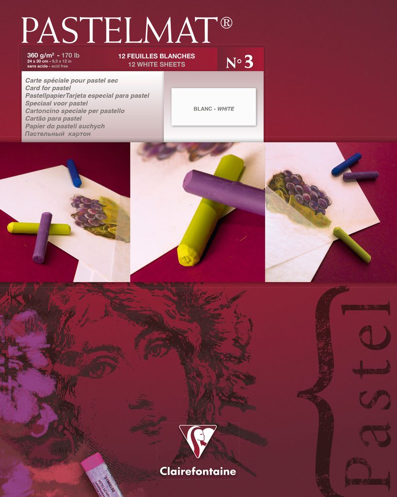 Clairefontaine Pastellblock, kopfgeleimt, 12 Blatt 24x30cm weiß 96028C