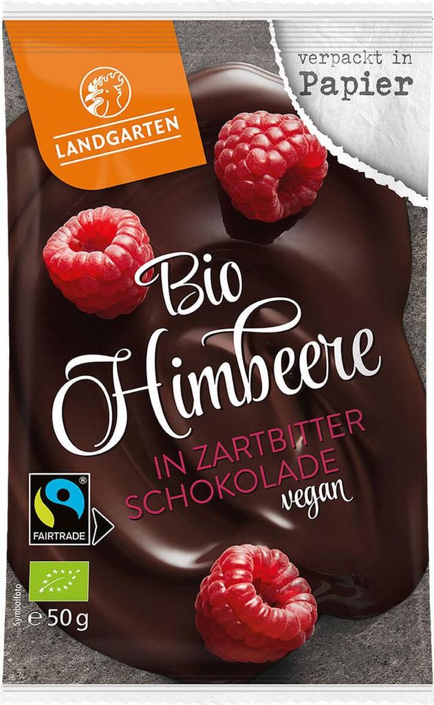 Landgarten  Himbeere in Zartbitter-Schokolade 50g Produktbild 