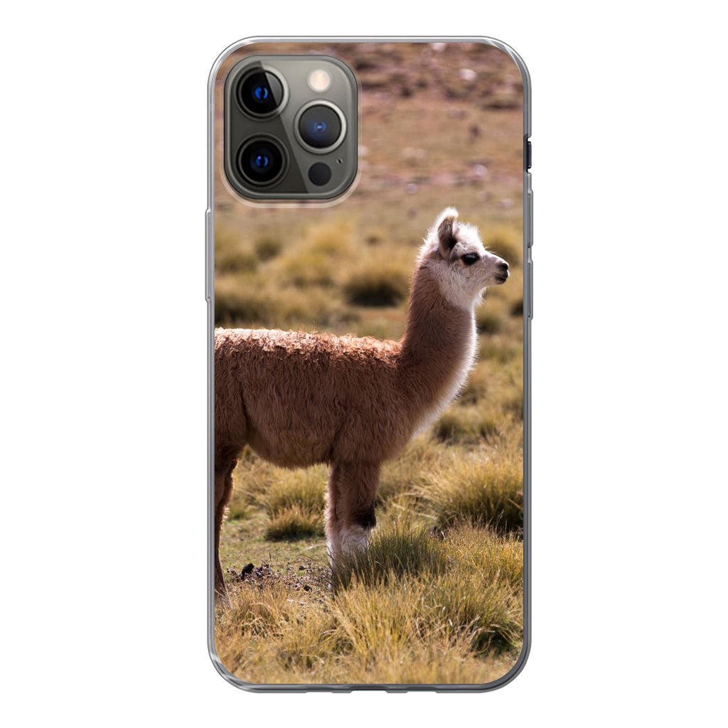 MuchoWow Handyhülle Schutzhülle Hülle für iPhone 13 Pro Alpaka - Braun - Natur Silikon Softcase Handy Hülle - Handy-Tasche