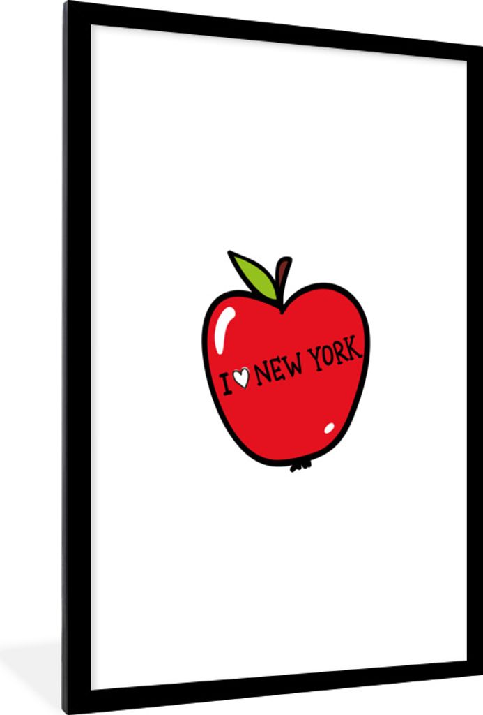 MuchoWow MuchoWow Gerahmtes Poster New York - Apfel - Grün 60x90 cm - Poster mit zchwarzem Bilderrahmen - Dekoration - Wandposter Wohnzimmer -...
