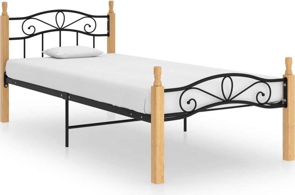 vidaXL Bettgestell Schwarz Metall und Massivholz Eiche 100x200 cm - Bettgestell - Bettgestelle - Bettrahmen - Bett