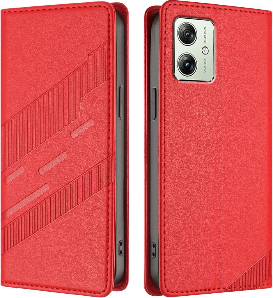 Hülle für Motorola Moto G54 Power, Kunstleder Brieftaschen Handyhülle mit Kartenfach und Standfunktion Rot