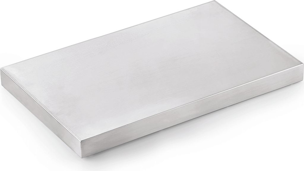 A silver rectangular block on a white background.