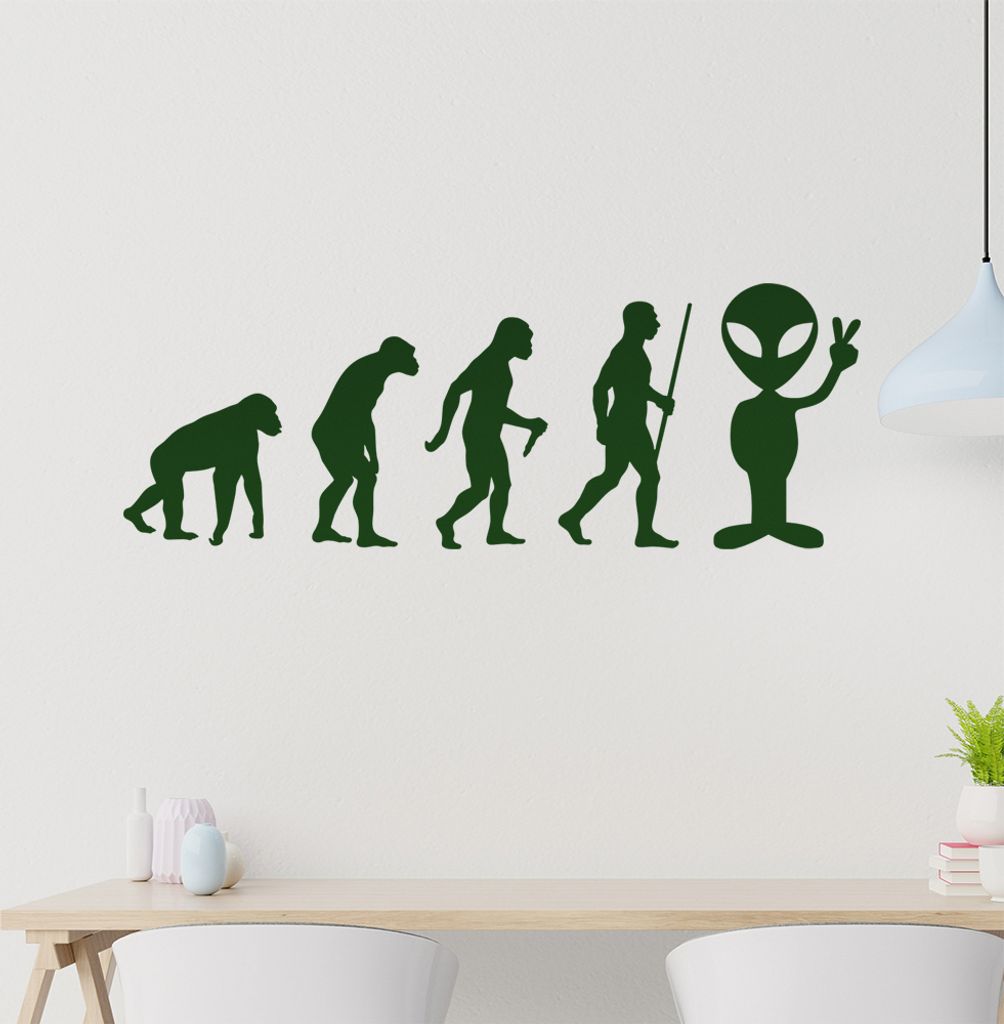 Alien Peace UFO Evolution Wandtattoo Wandaufkleber Wall Sticker - Dekoration, Küche, Wohnzimmer, Schlafzimmer, Badezimmer