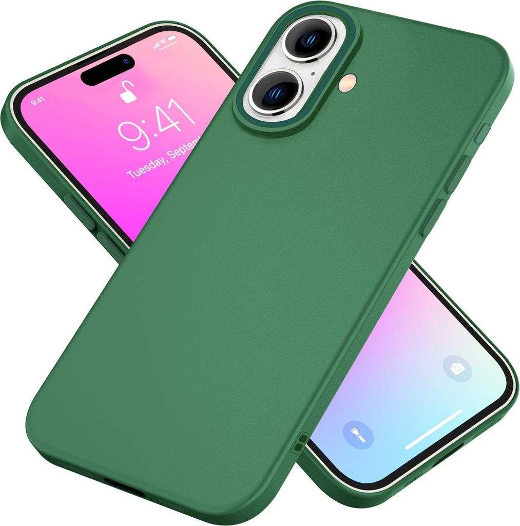 NALIA Silikonhülle für iPhone 16 – Matt & Griffig Soft-Touch – ASTRON (Flexibles TPU Case & Stoßfest) – Marke aus Berlin – Grün