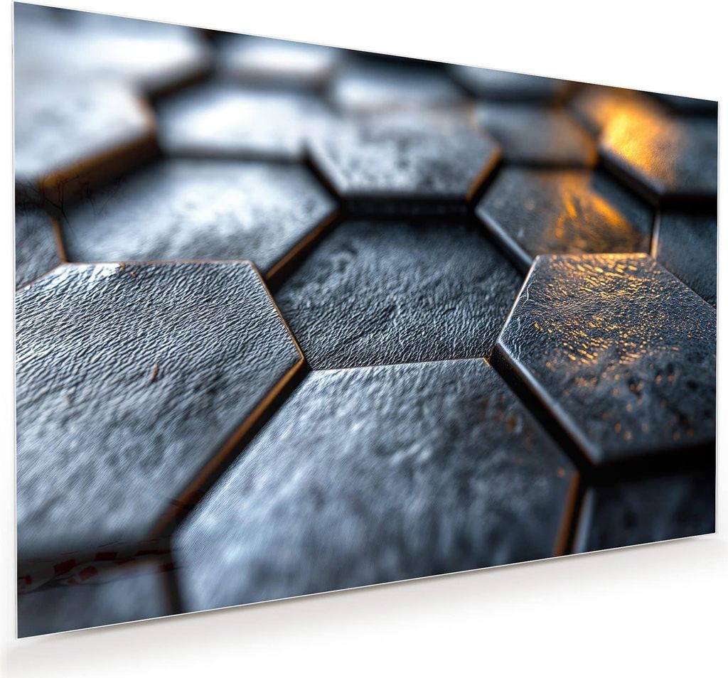 Glasbild 75x50cm in XXL für Wohnzimmer, Schlafzimmer Motiv Hexagon Fliesenstrukur