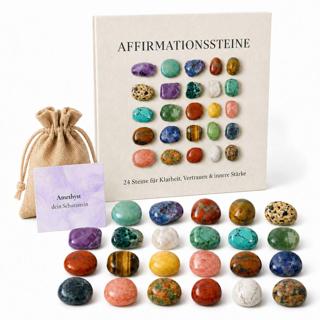 Affirmationssteine Set 24 Edelsteine – Achtsamkeit Geschenk Produktbild 