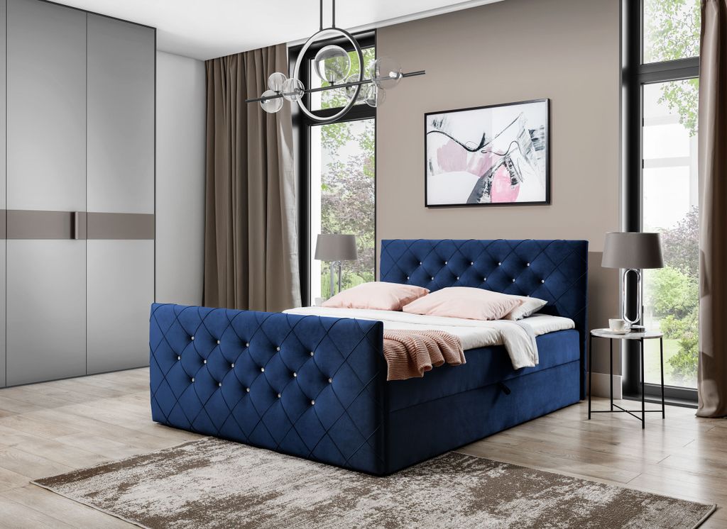 Boxspringbett Malaga Elegance, Stilvoll Doppelbett mit zwei Bettkästen und Topper (Farbe: Matt Velvet 79 Größe: 160x200 cm)