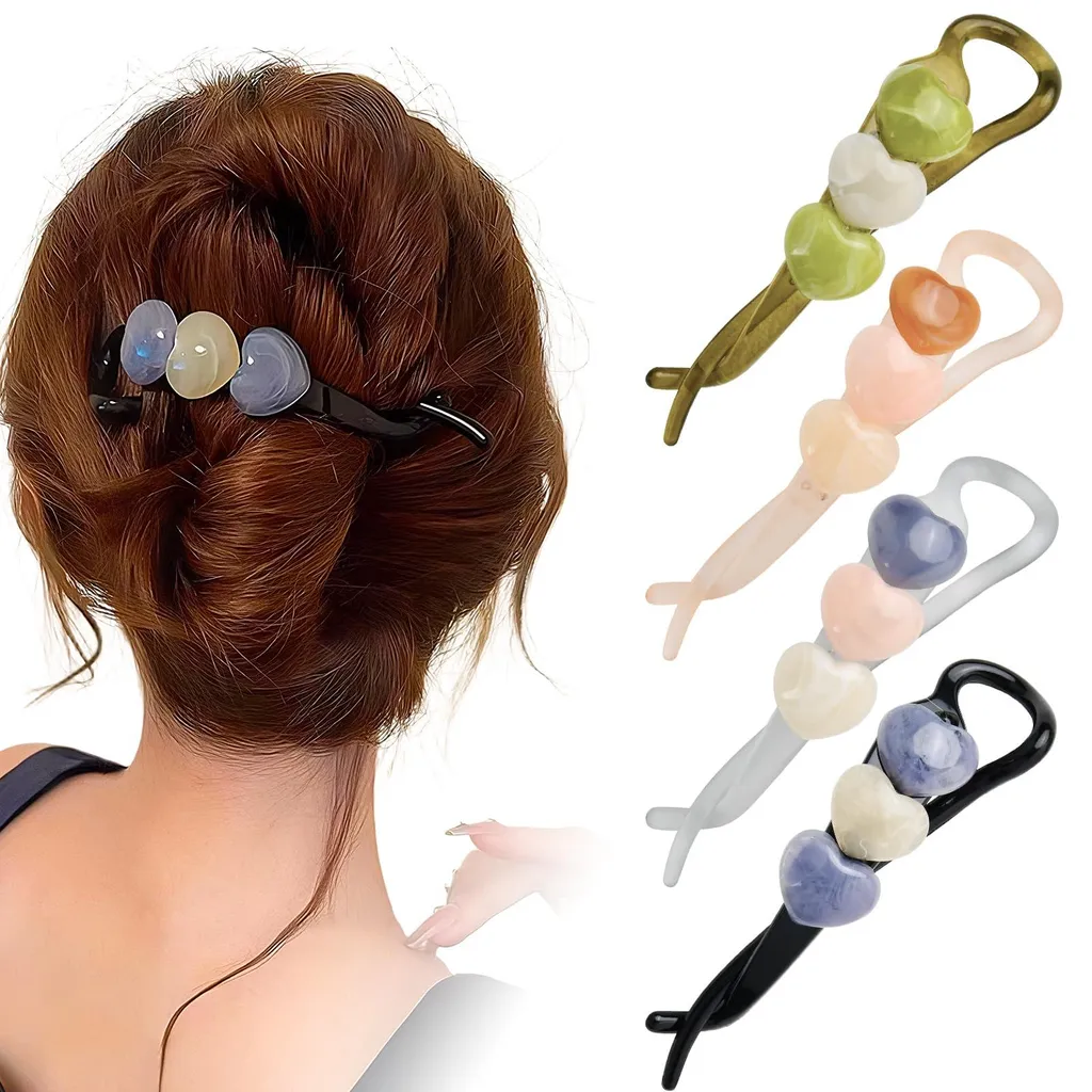 Lot de 4 barrettes banane torsadées et pinces antidérapantes noires