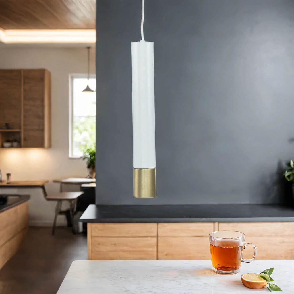 Hängelampe Weiß Gold Ø 5,5 cm Metall Modern schmaler Lichtkegel GU10 Pendelleuchte Küche Esstisch