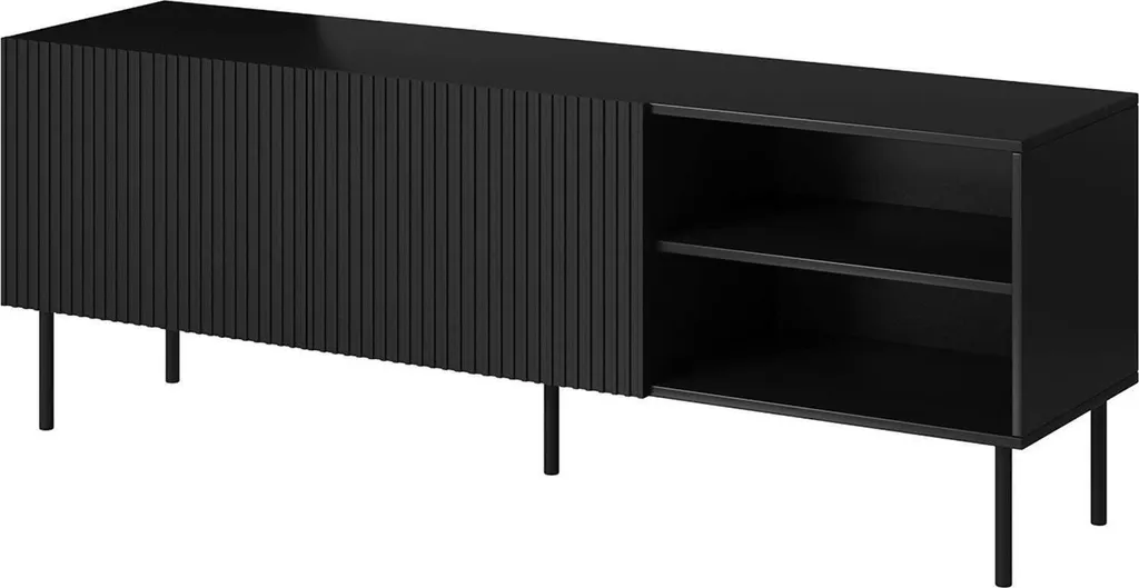 Meuble Télévision 150cm Noir Molini, Finition Mate et 3 Étagères Robustes