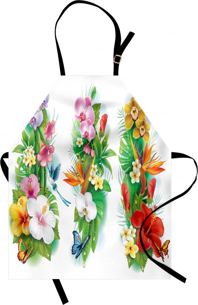 ABAKUHAUS Aquarell Blume Kochschürze, Tropischer Weihnachtsblumenstrauß Tropischer Hibiscus Blossoms Leaf Butterfly, Farbfest Höhenverstellbar W...