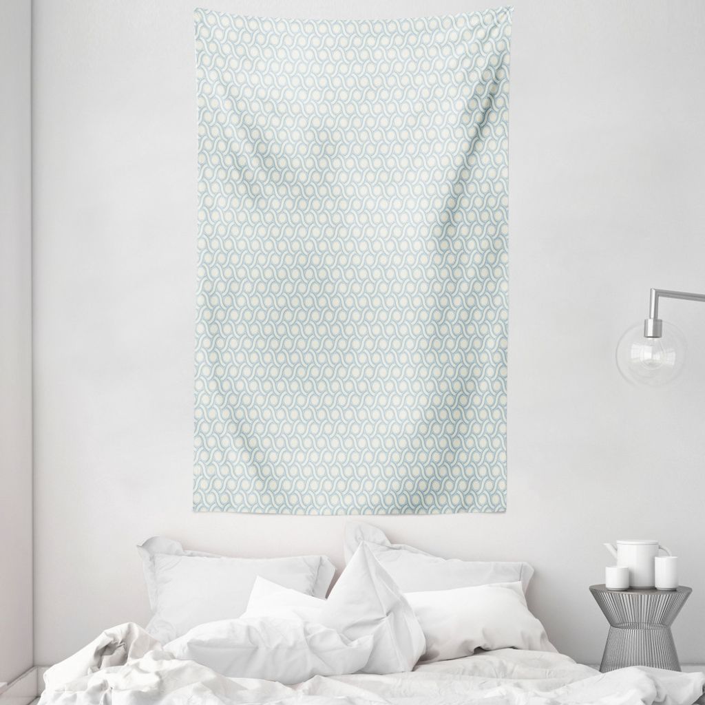 ABAKUHAUS Elfenbein und Blau Wandteppich und Tagesdecke, Circles Stripes aus Weiches Mikrofaser Stoff Waschbar ohne Verblassen Digitaldruck, 140 x ...