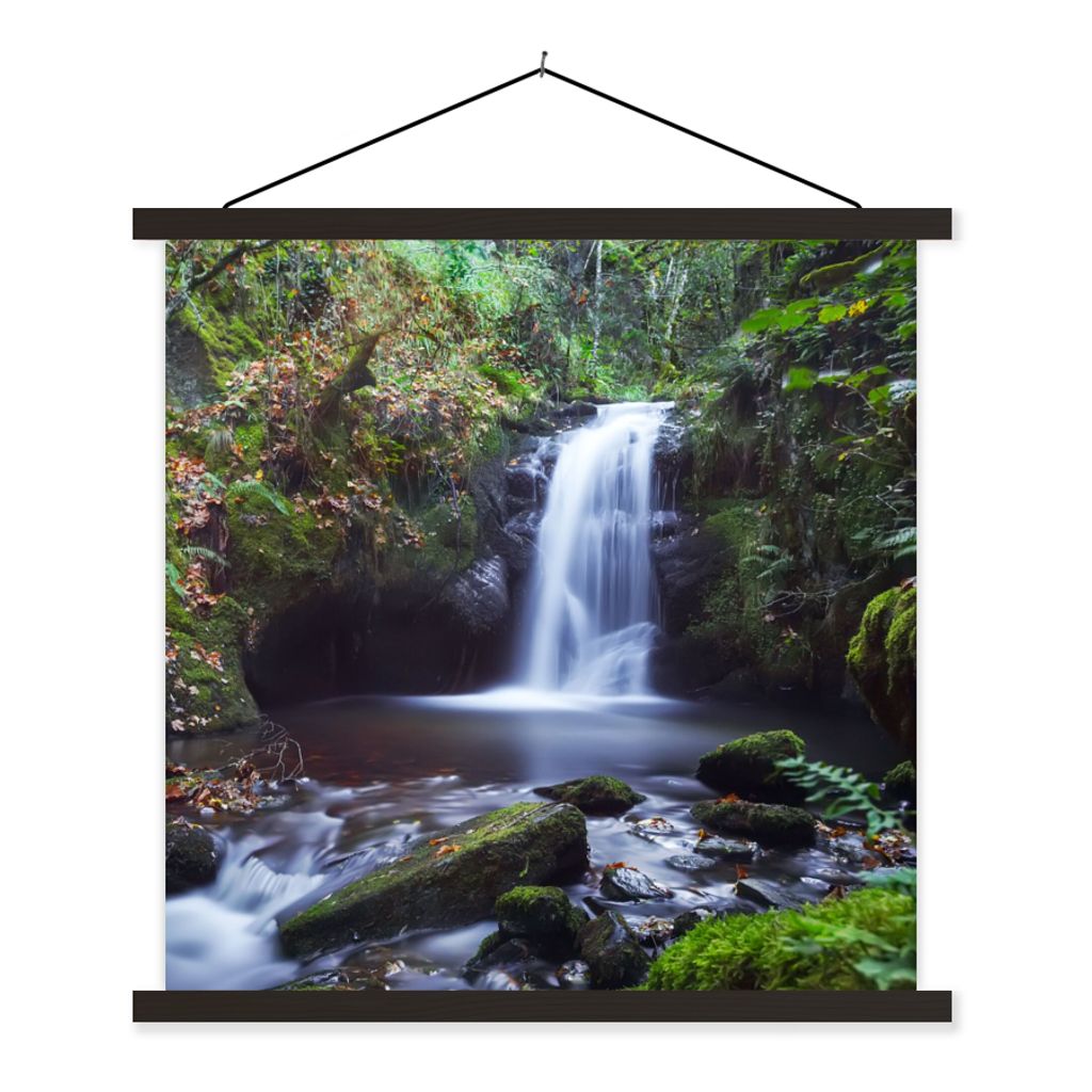 MuchoWow Textilposter Wasserfall - Natur - Wasser 60x60 cm mit schwarzem Rahmen - Posteraufhänger