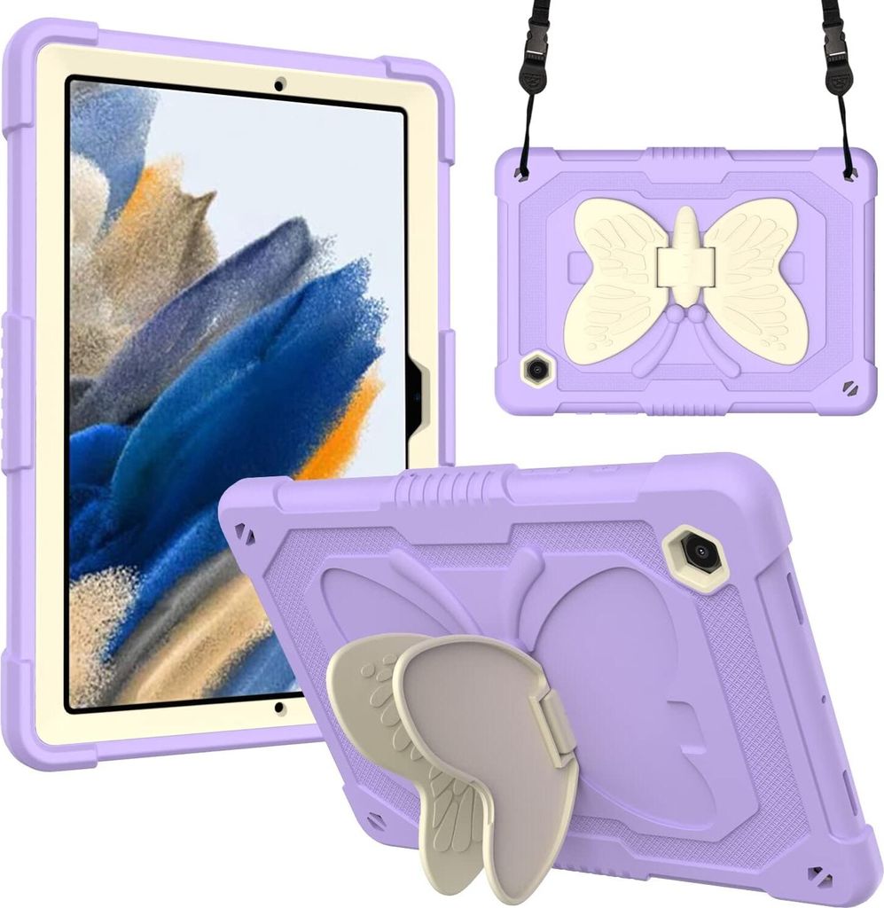 Tasche für iPad Mini 6 8.3" mit Schmetterlingsständer und Schultergurt Lila
