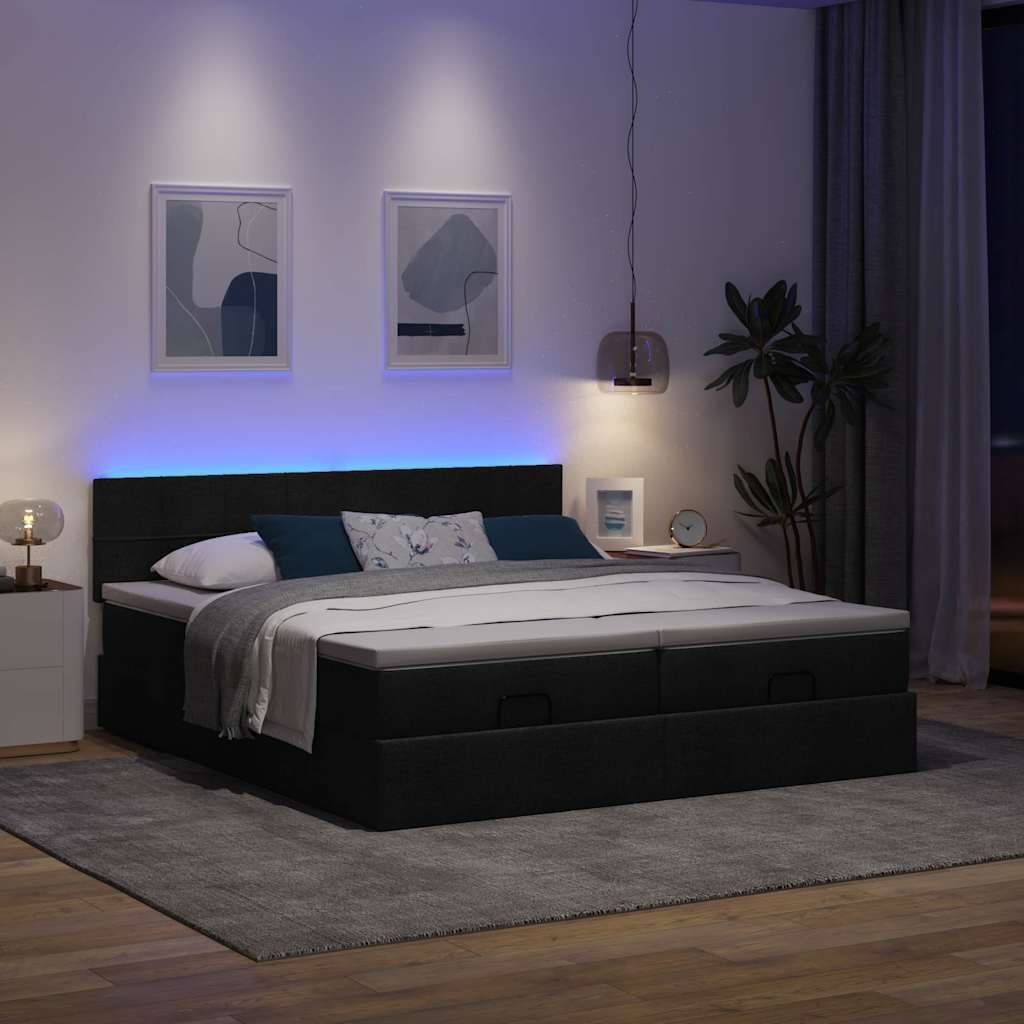 Maison Exclusive - Ottoman-Bett mit Matratzen & LEDs Schwarz 180x200 cm Stoff