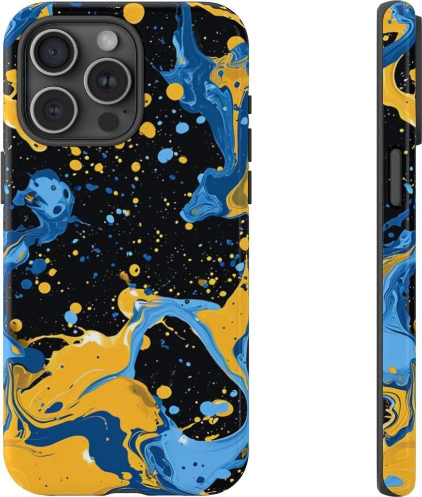 Blaue und gelbe Farbspritzer – Hülle Kompatibel mit iPhone 15 Pro Max