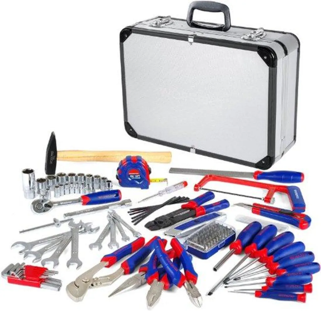 Boîte à outils en aluminium 119 pièces avec clés à douille et plates