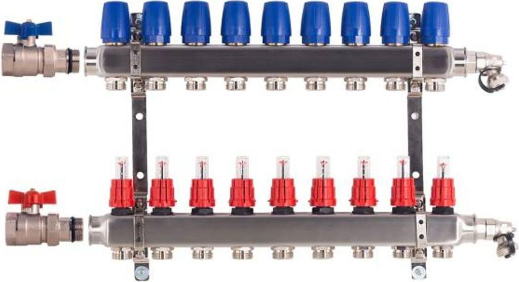 Heizkreisverteiler BASIC für Fußbodenheizung 9 Heizkreise mit Kugelhahn-Set