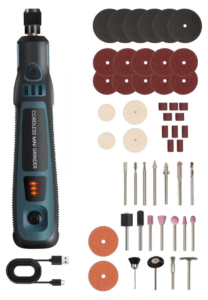 Mini-Akku-Rotationswerkzeug mit 3 Geschwindigkeitsstufen, USB-wiederaufladbar, inklusive Zubehör für DIY-Bastelarbeiten, Schmuckherstellung, Holz...