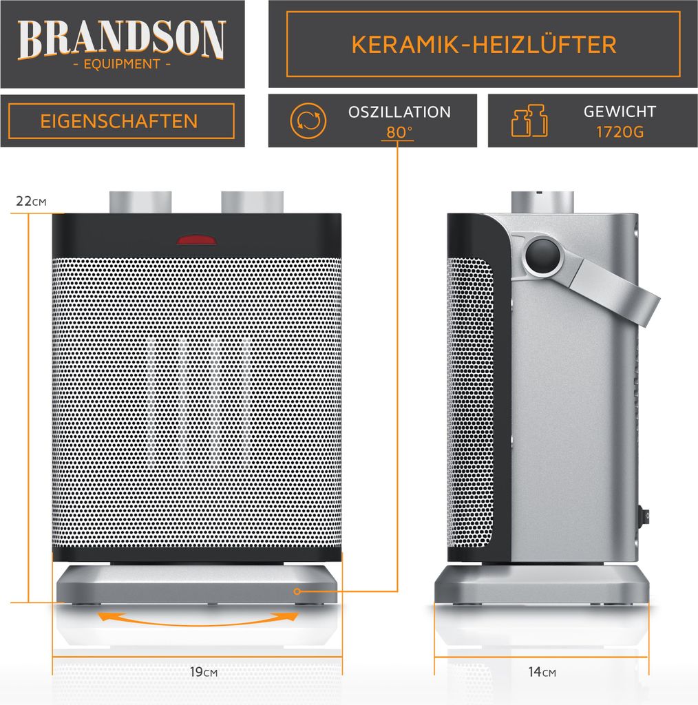 Brandson Heizlüfter, Keramikheizlüfter 1800W, 2 Produktbild 5